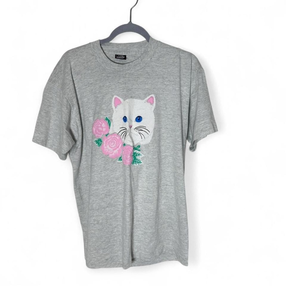 Vintage 90s Screen Stars Cat Tee XL USA Made Shirt Single Stitch